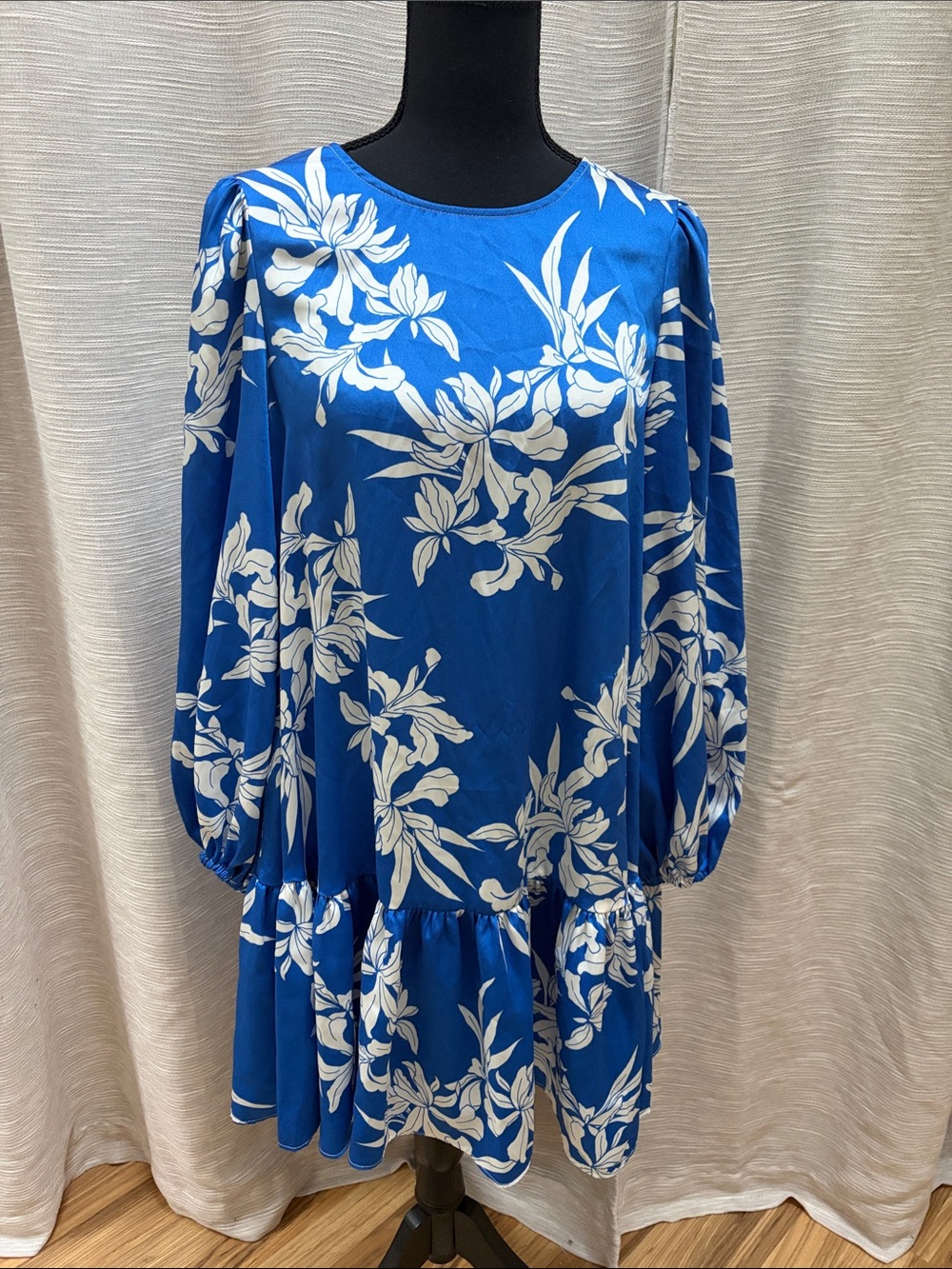 ALEXIS Royal Blue Floral Long-Sleeve Tiered Dress